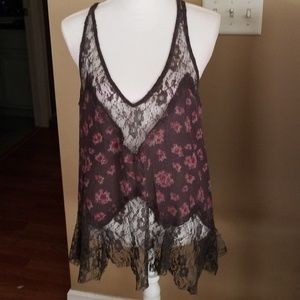 EUC Free People Gray Flowy Lacy Top, Medium